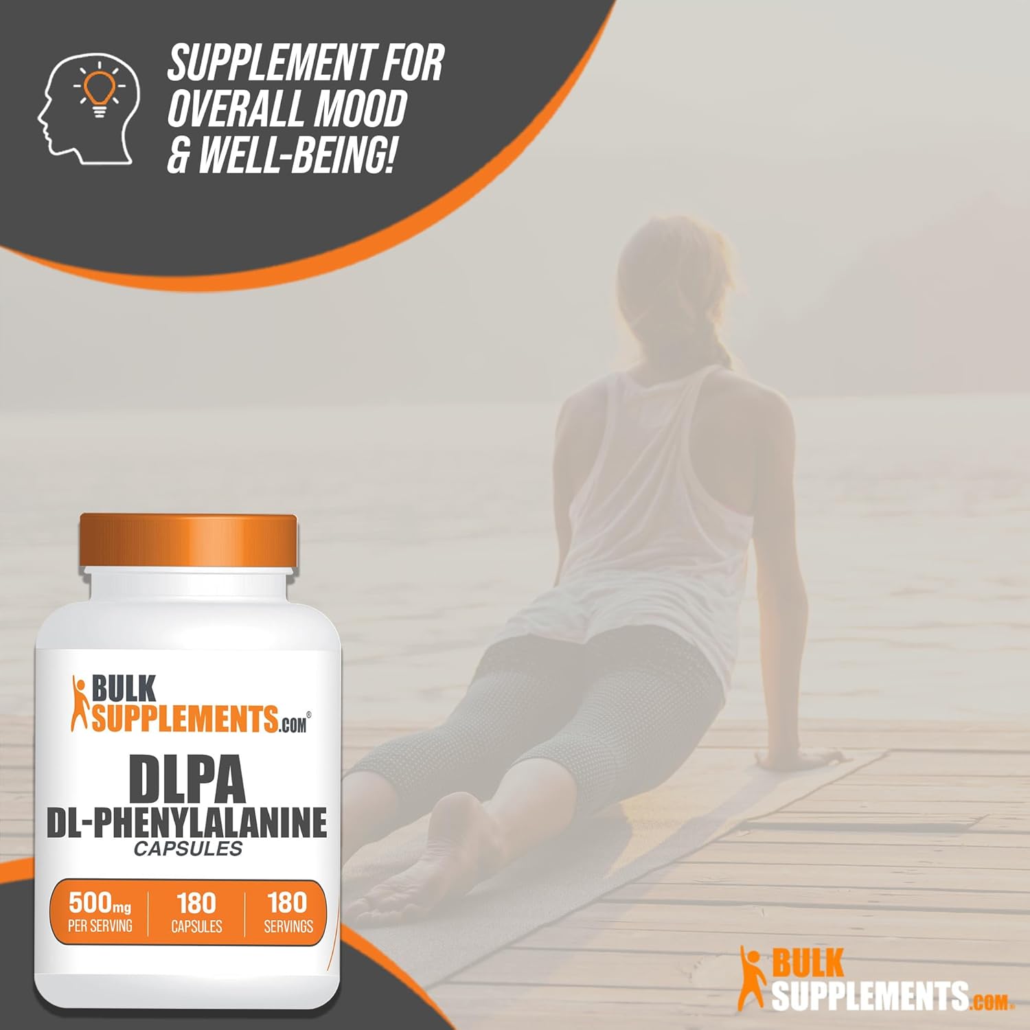 BulkSupplements.com DL-Phenylalanine Capsules - DLPA Capsules, DL-Phenylalanine 500mg - DLPA Supplements, Amino Acid Supplement - Gluten Free, 1 Capsule per Serving, 180 Capsules