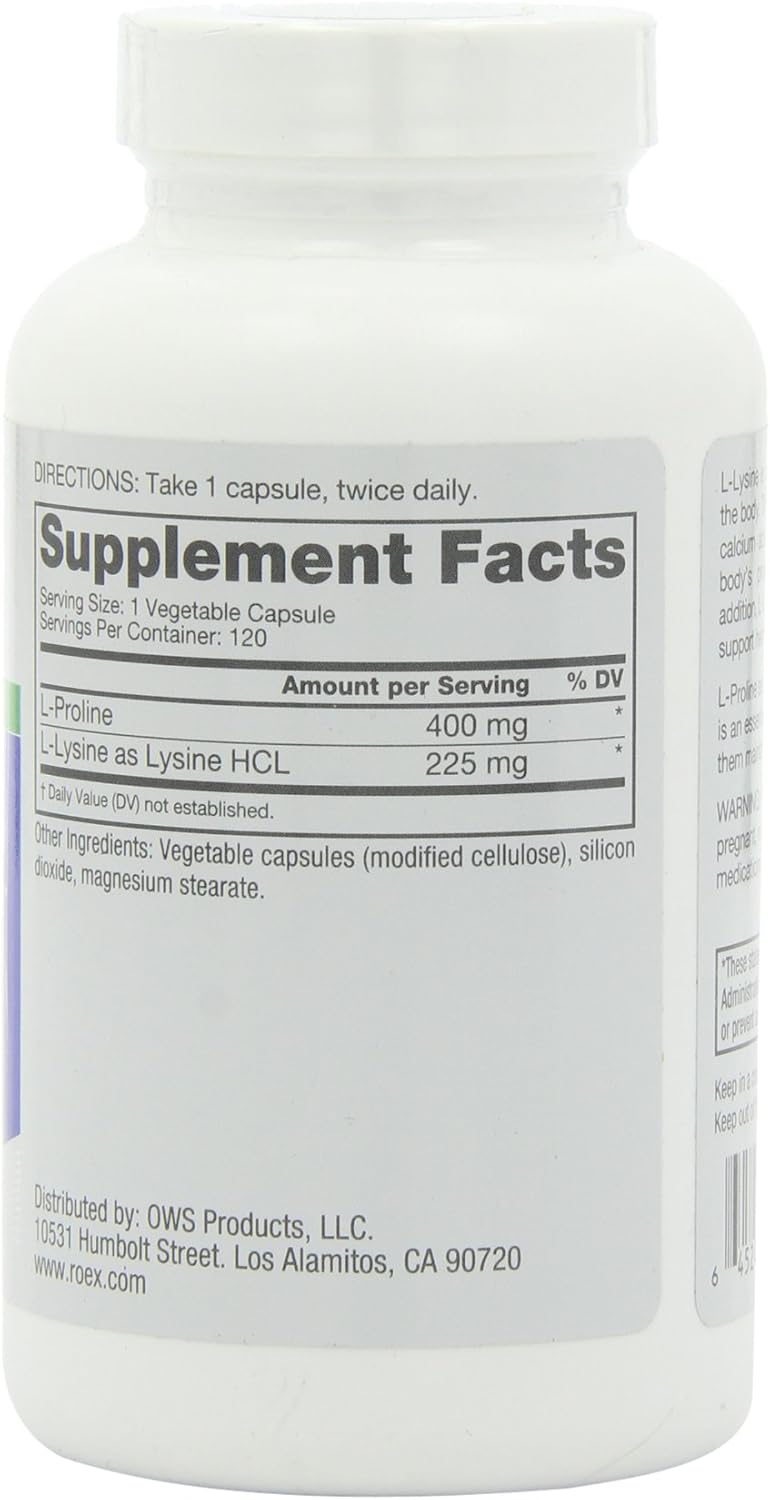 Roex Vitamins | L-Lysine | L-Proline | Muscle Maintenance and Recovery | Healthy Joints | Nutritional-Supplement | 120 Count