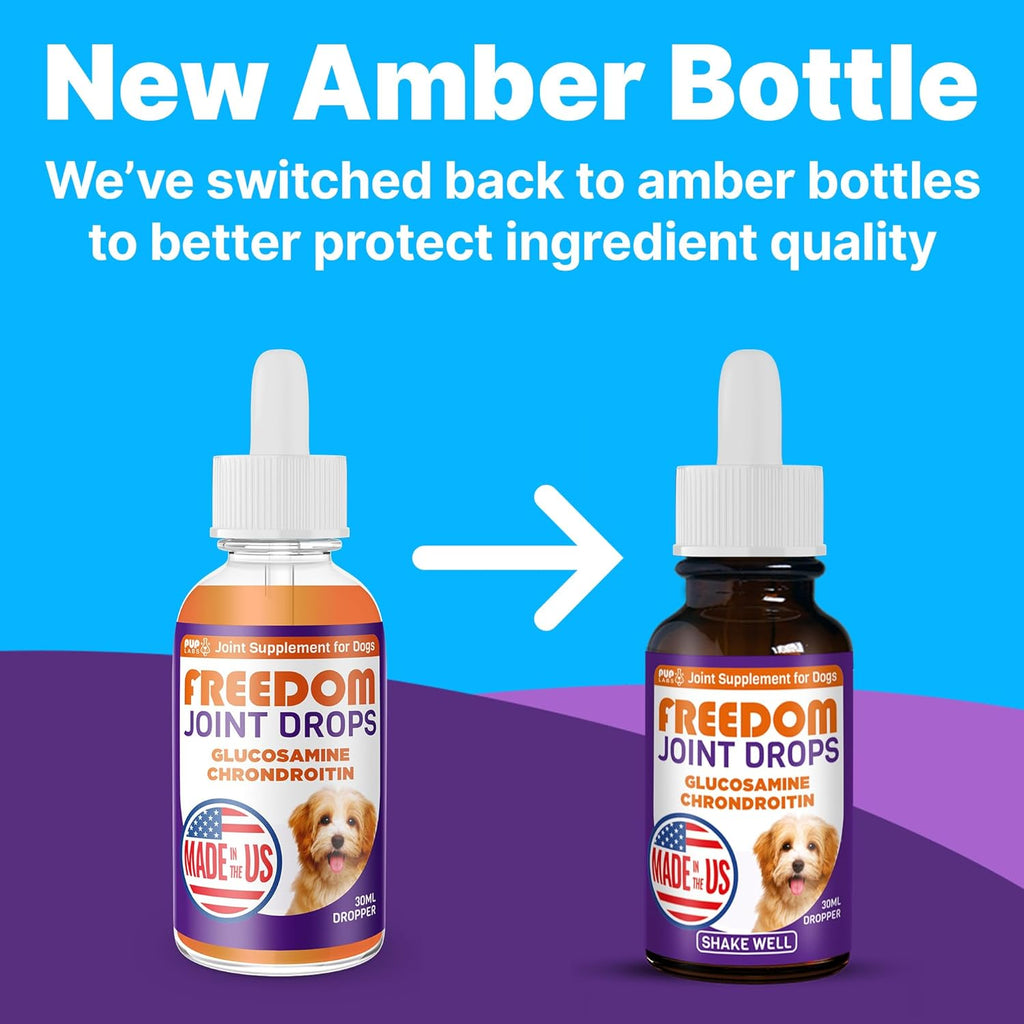 Freedom Joint Drops - Dog Joint Support Supplement with Human-Grade Ingredients - No Fillers, Preservatives, Additives, or Artificial Ingredients, 3 30 ml Droppers