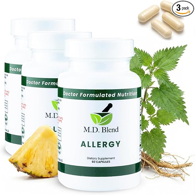 Allergy Relief Capsules with Quercetin, Nettle Root, Bromelain, & Acetyl L-Cysteine- Comprehensive Seasonal Allergy & Sinus Support Formula for Respiratory Wellness 60 Capsules (Pack of 3)
