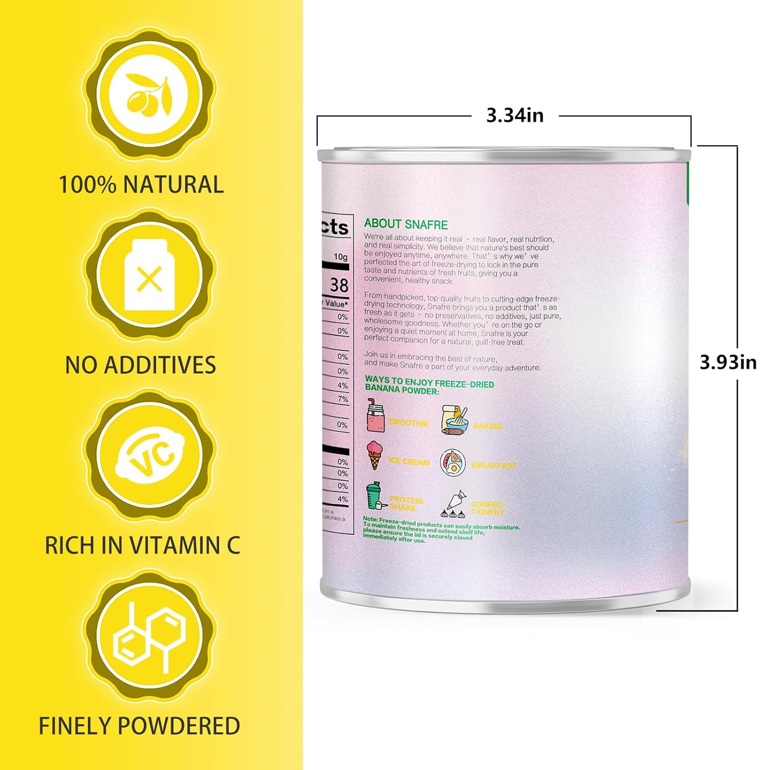 Banana Powder, 8.82OZ Freeze Dried Banana Powder, Freeze Dried Fruit, No Added or Sugar, Suitable for Baking, Oatmeal, Cereal, Yogurt, Smoothies, Juice
