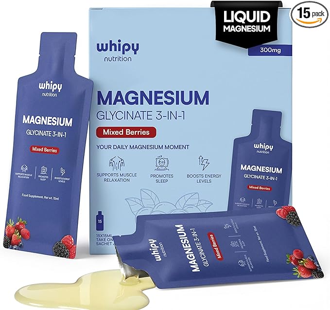 Liquid Magnesium Glycinate On The Go 3 in 1 Magnesium Citrate Liquid, Malate, Liquid Magnesium Supplement to Supports Sleep, Calm, Muscle Recovery, Energy & Fast Absorbing Travel Friendly15 Sachets