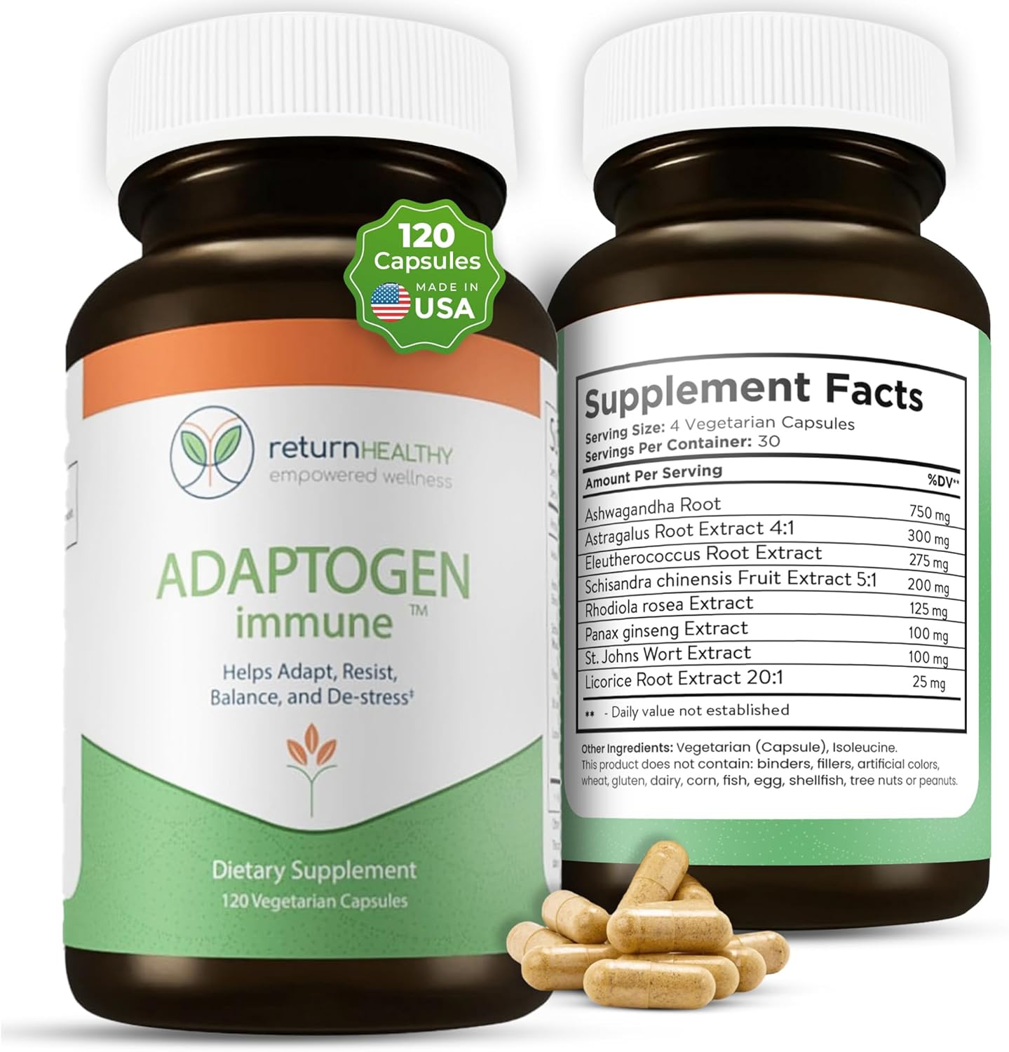 Adaptogen Immune, Adaptogens Supplements, Ashwagandha Supplements with Siberian Ginseng, Astragalus Root, and More - Promotes Healthy Body Functioning - Stress Relief Supplement, 120 Capsules