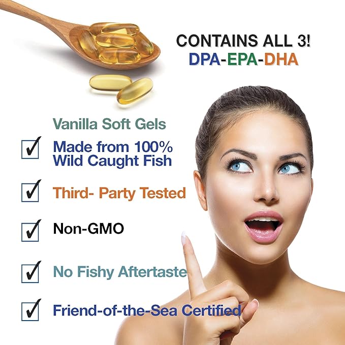 Wild Caught Omega-3 DPA Fish Oil - 2900 mg with More DPA, EPA & DHA - 90 SoftGels – Triple Strength Burp-Free