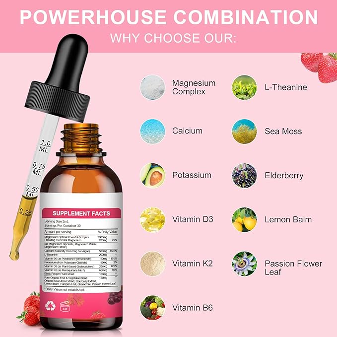 Magnesium Glycinate Liquid, High Potency Magnesium Glycinate, Citrate, Sugar Free Vegan Non-GMO Complex Supplement Promotes Nerv,Relaxation,Muscle,Sleep Support*