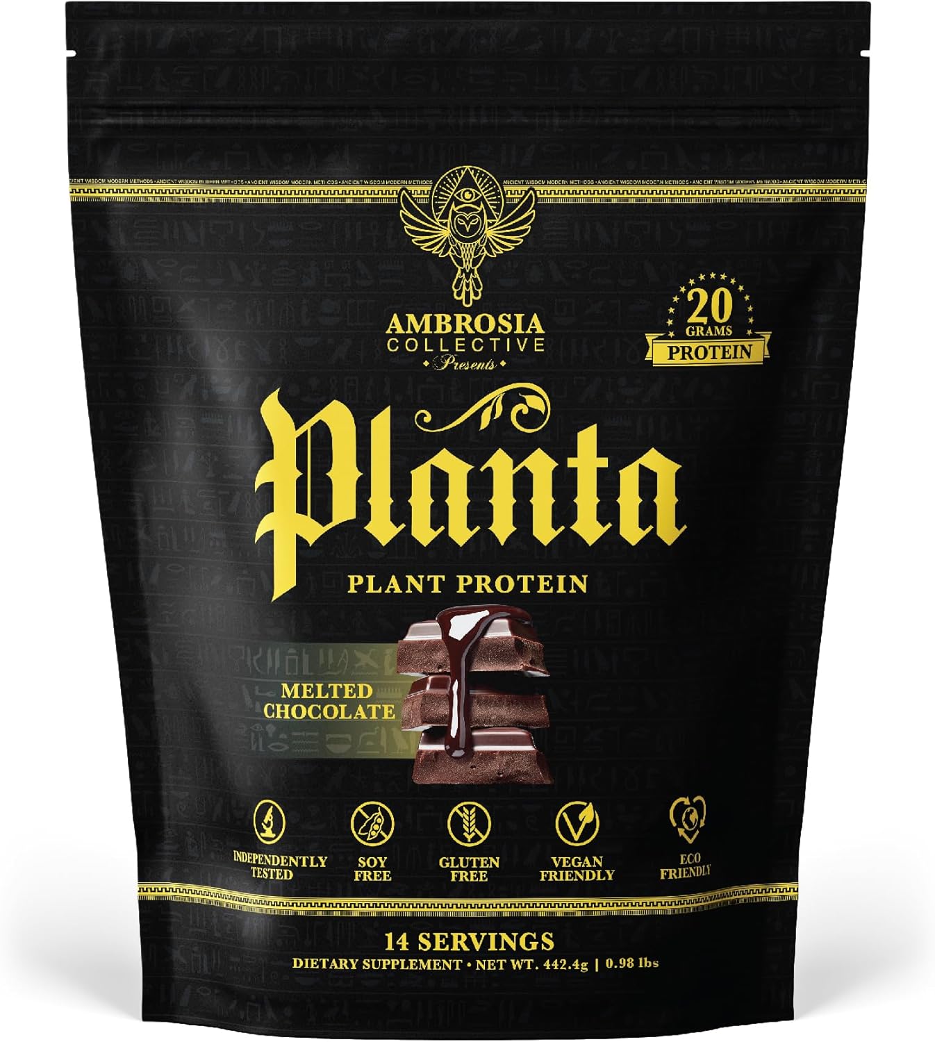 Ambrosia Planta - Premium Organic Plant-Based Protein | Vegan & Keto Friendly | Gourmet Flavors with No Bloating or Stomach Upset | No Added Sugar | 14 Servings | (Melted Chocolate)