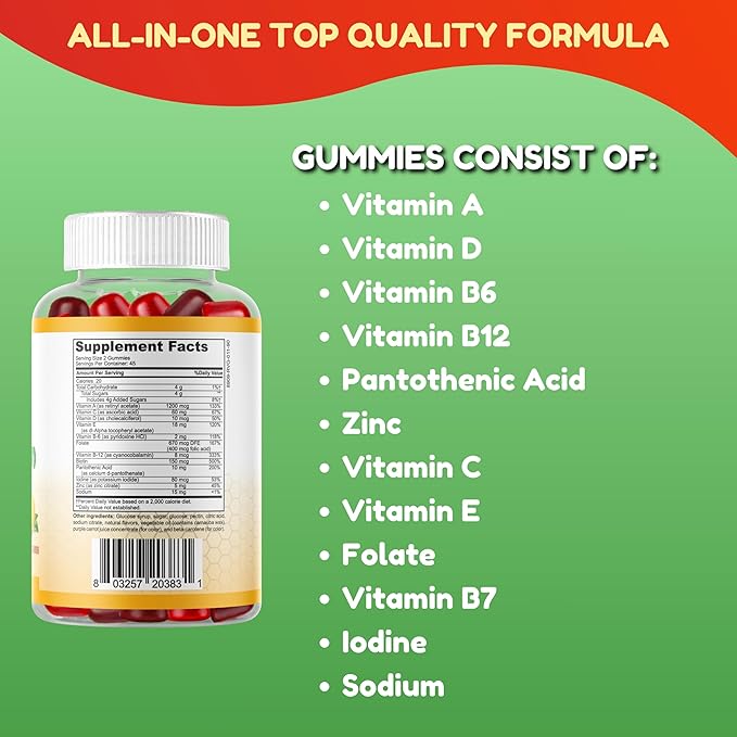 Halal Multivitamin Gummies for Women & Men | Immune & Overall Wellness | 90 Delicious Gummy Vitamins (45-Day Supply). Non-GMO & Vegetarian Essential Halal Vitamins w/ Folate, Zinc, B12, Biotin & More
