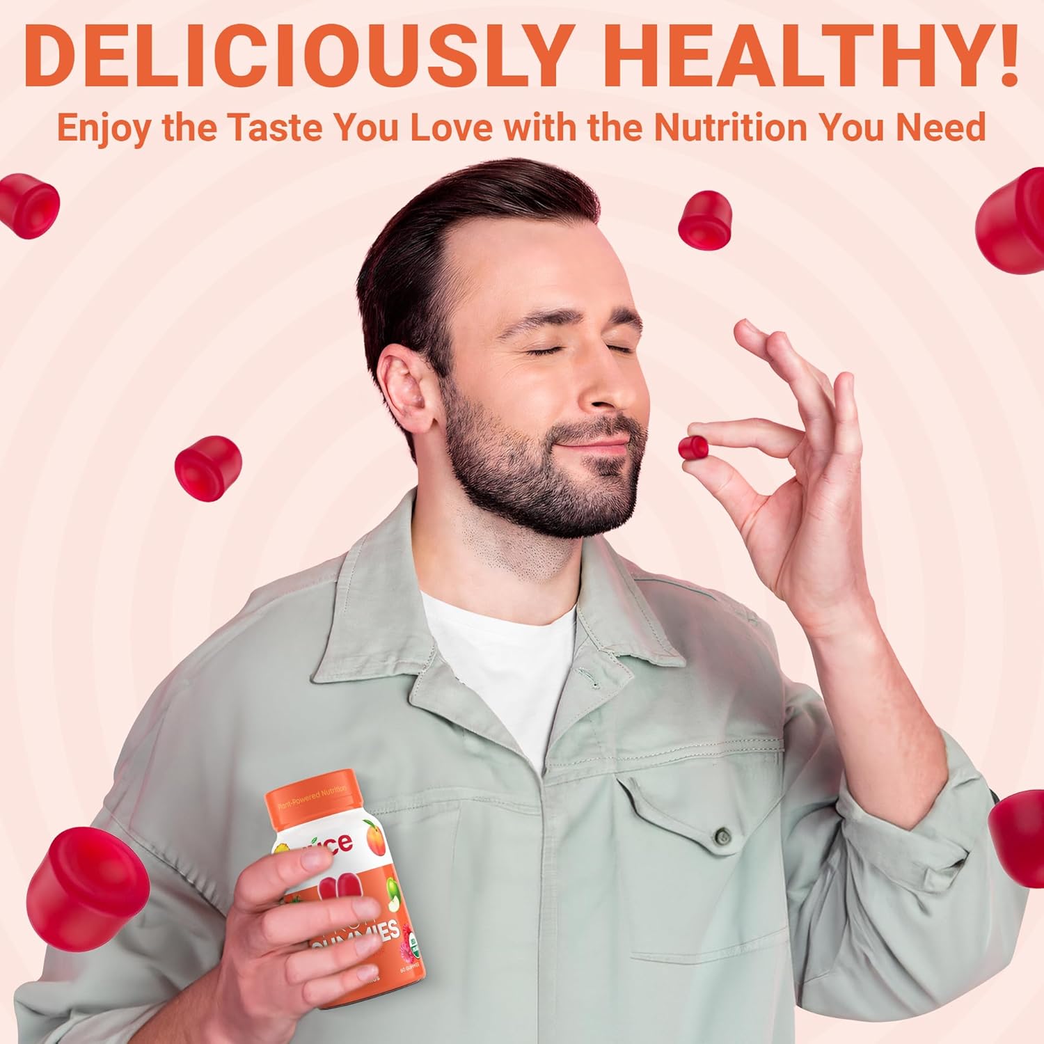 Juce Fruit Gummies with Peach Flavor - Superfood Gummies Delights for Optimal Health By Terra Kai Organics