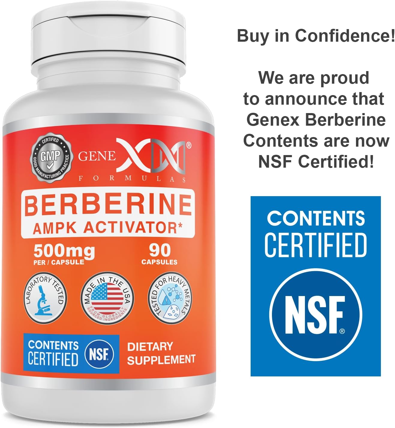 Genex Formulas Berberine HCl 500mg (3 Pack) - NSF Certified for Safety, Quality & Label Accuracy - Supports Immune Health - Non-GMO, Gluten Free, Vegetarian