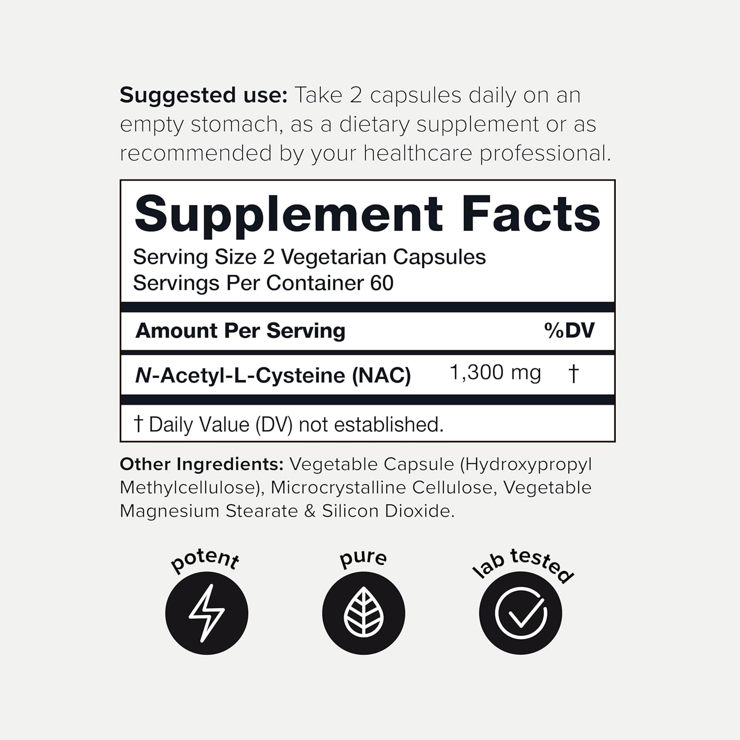 Toniiq 1300mg NAC - 2 Month Supply - Min. 98%+ Tested Purity - Ultra High Strength Bioavailable NAC Cysteine Supplement - 120 Vegetarian N Acetyl Cysteine Capsules -Lab Tested TQ
