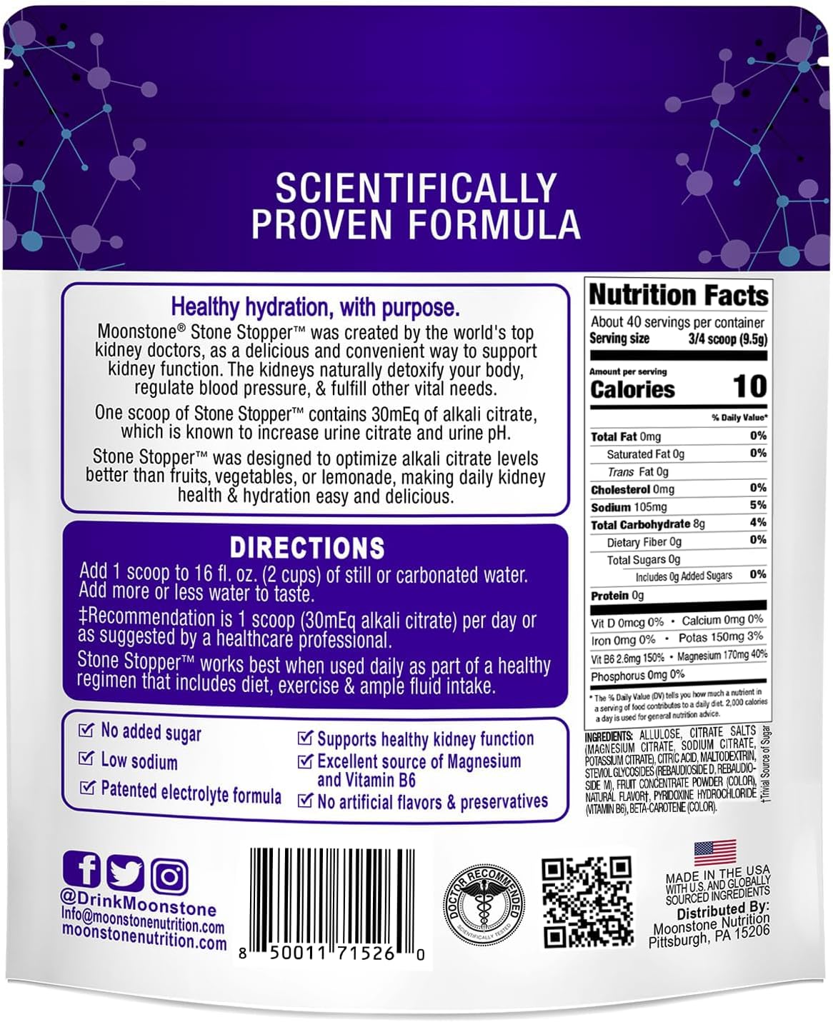 Stone Stopper Drink Mix, Tropical, Kidney Stone Prevention, Calcium Oxalate Protector, Alkali Citrate Support, Developed by Urologists to Improve Hydration and Support Kidney Health, 30 Day Supply