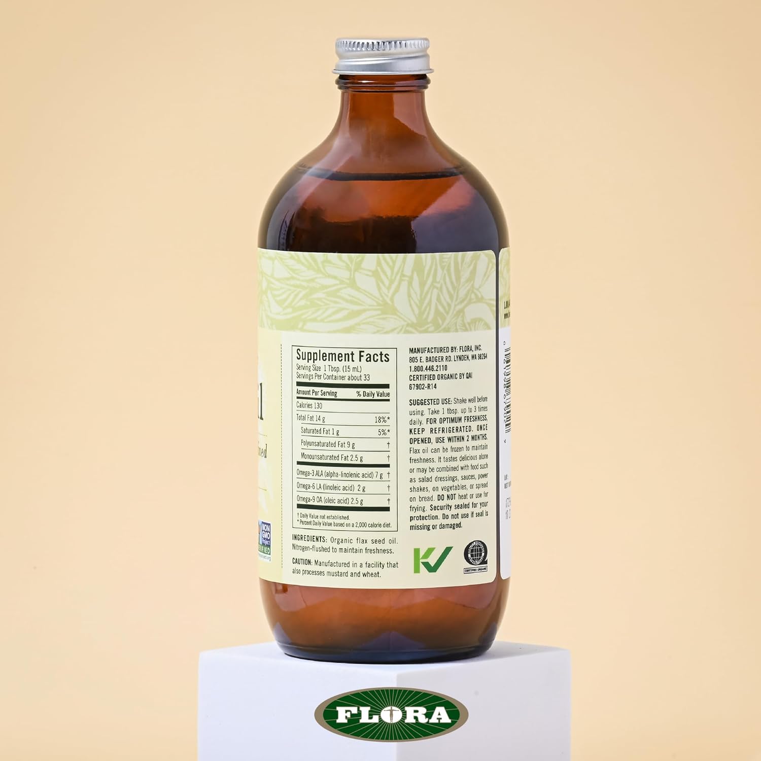 Flora - Flax Oil - Cold-Pressed, Unrefined, Organic Flax Seed Oil - Contains Omega-3 & Omega-6 - Non-GMO & Gluten-Free - Keep Chilled - 17 fl. oz. Amber Glass Bottle