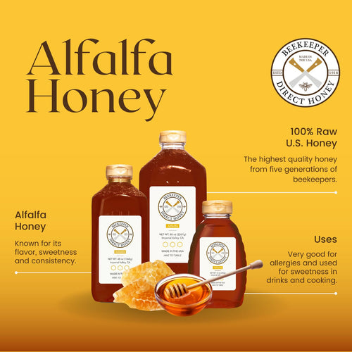 Beekeeper Direct Unfiltered Honey - Real Raw Alfalfa Honey - All Natural Non-GMO Pure Gourmet Honey - Local California Honey (1lbs Squeeze Bottle)