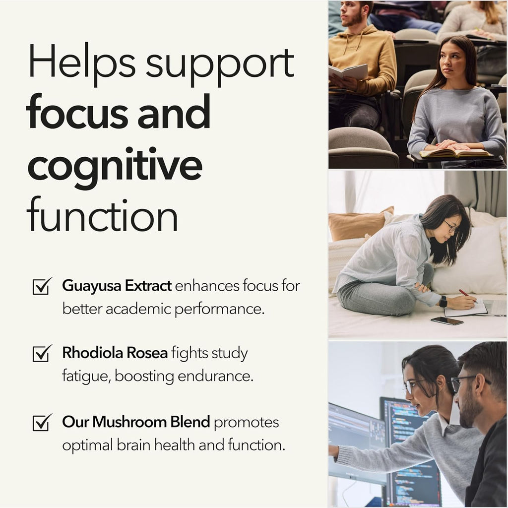 Organic Mushroom Supplement with Cognitive Nootropic Mushroom Blend - Lion’s Mane, Cordyceps, Reishi, Chaga, Maitake + Amatea Max, Rhodiolife Rhodiola Rosea, L-Theanine + B-Vitamins, 30-Day Supply