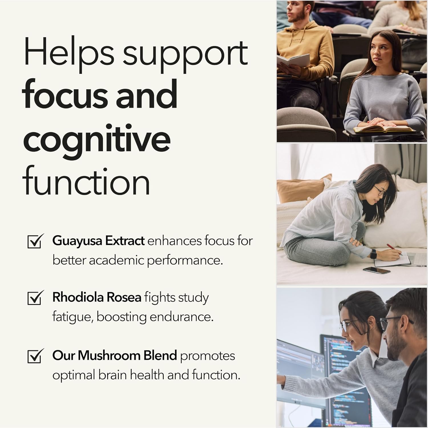 Organic Mushroom Supplement with Cognitive Nootropic Mushroom Blend - Lion’s Mane, Cordyceps, Reishi, Chaga, Maitake + Amatea Max, Rhodiolife Rhodiola Rosea, L-Theanine + B-Vitamins, 30-Day Supply