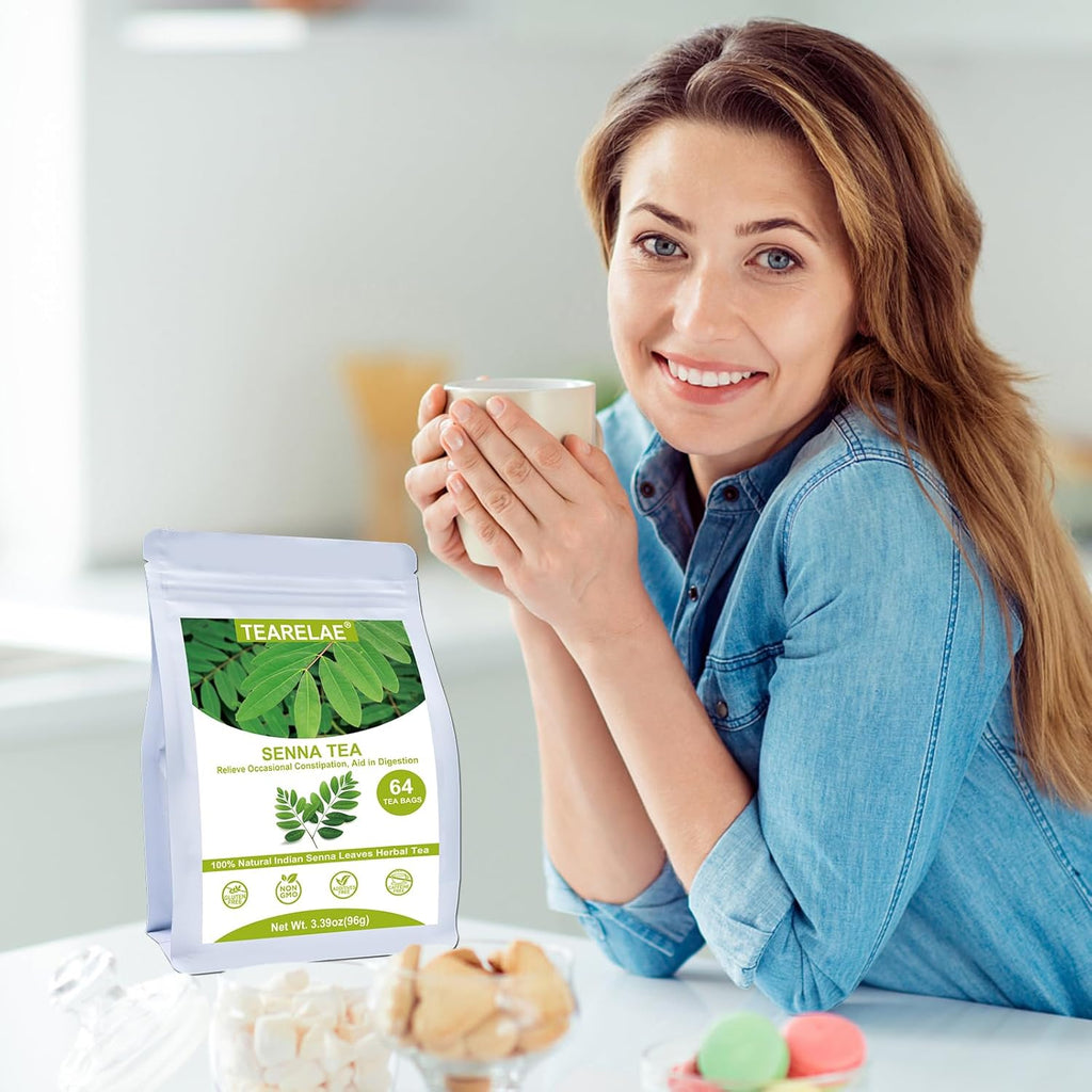 TEARELAE - Senna Tea - 1.5g x 64 Count Senna Leaves Tea Bags - Premium Indian Senna Leaves - Relieve Constipation, Aid in Digestion - Caffeine-Free, Non-GMO