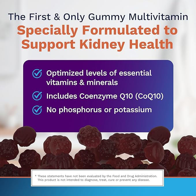 Renadyl Advanced Multivitamin Gummy for Kidney Health | Optimized Levels of Essential Vitamins and Minerals | 60 Chewable Gummies | Berry Flavored | Made in USA