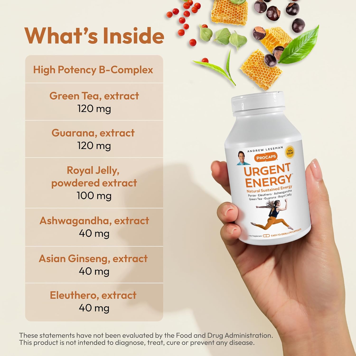 ANDREW LESSMAN Urgent Energy 30 Capsules - Provides a Safe, Healthy Means of Enhancing Energy Levels and Feelings of Well-Being, Green Tea, Guarana, Ginseng, Royal Jelly, Ashwagandha, B-Complex