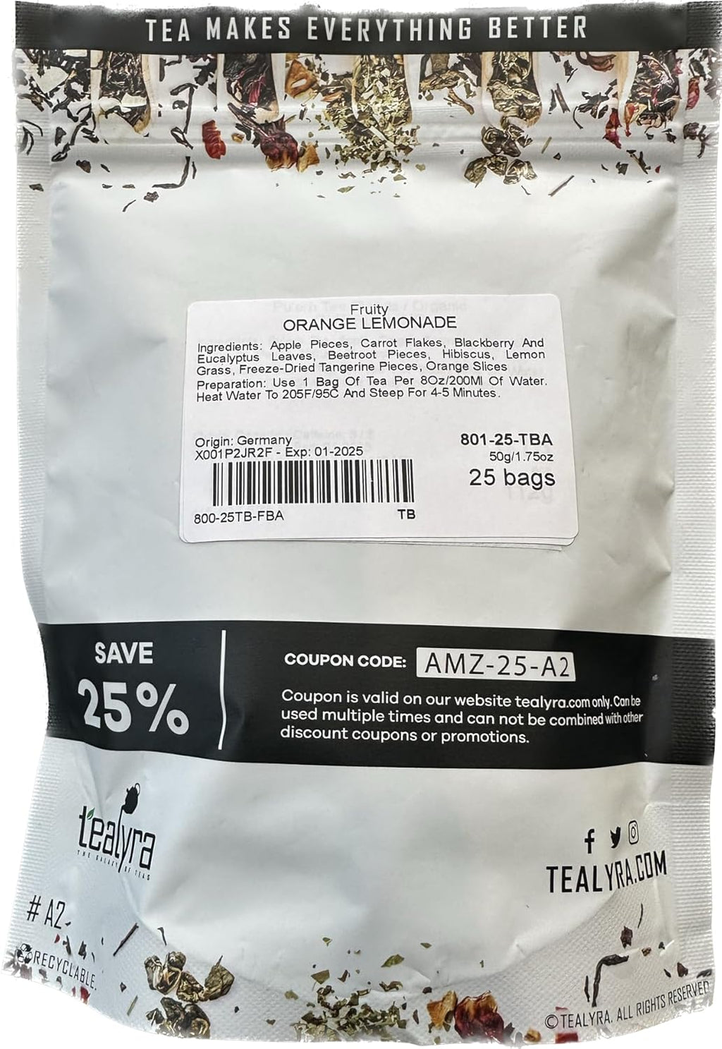 Tealyra - Orange Lemonade - 25 Bags - Hibiscus - Eucalyptus - Lemongrass - Herbal Fruity Loose Leaf Tea - Vitamins Rich - Boost Immune System - Caffeine-Free - Pyramids Style Sachets