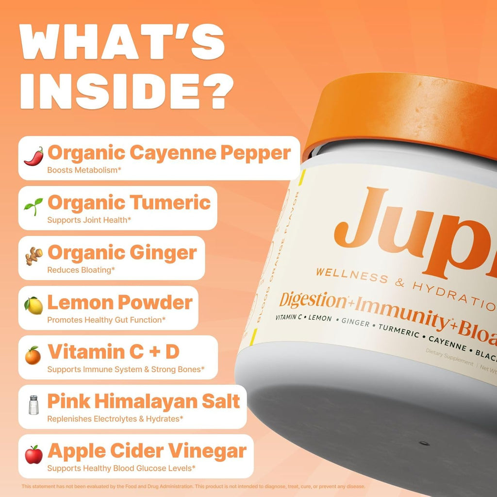 Jupi Hydration & Wellness Powder – Turmeric & Ginger shots, Vitamin C Supplement for Energy, Immune Support & Digestive Health – Vegan, Gluten-Free Drink Mix for Men & Women, Citrus Flavor 30 servings