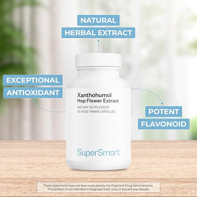Supersmart - Xanthohumol Supplement 150mg per Day (Hops Flower Extract) | Non-GMO & Gluten Free - 90 Vegetarian Capsules