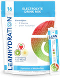 LEAN Hydration Daily Electrolyte Packets Drink Mix | Zero Calories, Zero Sugar plus Vitamins, Minerals & More | 16 ct (Strawberry Kiwi Melon)