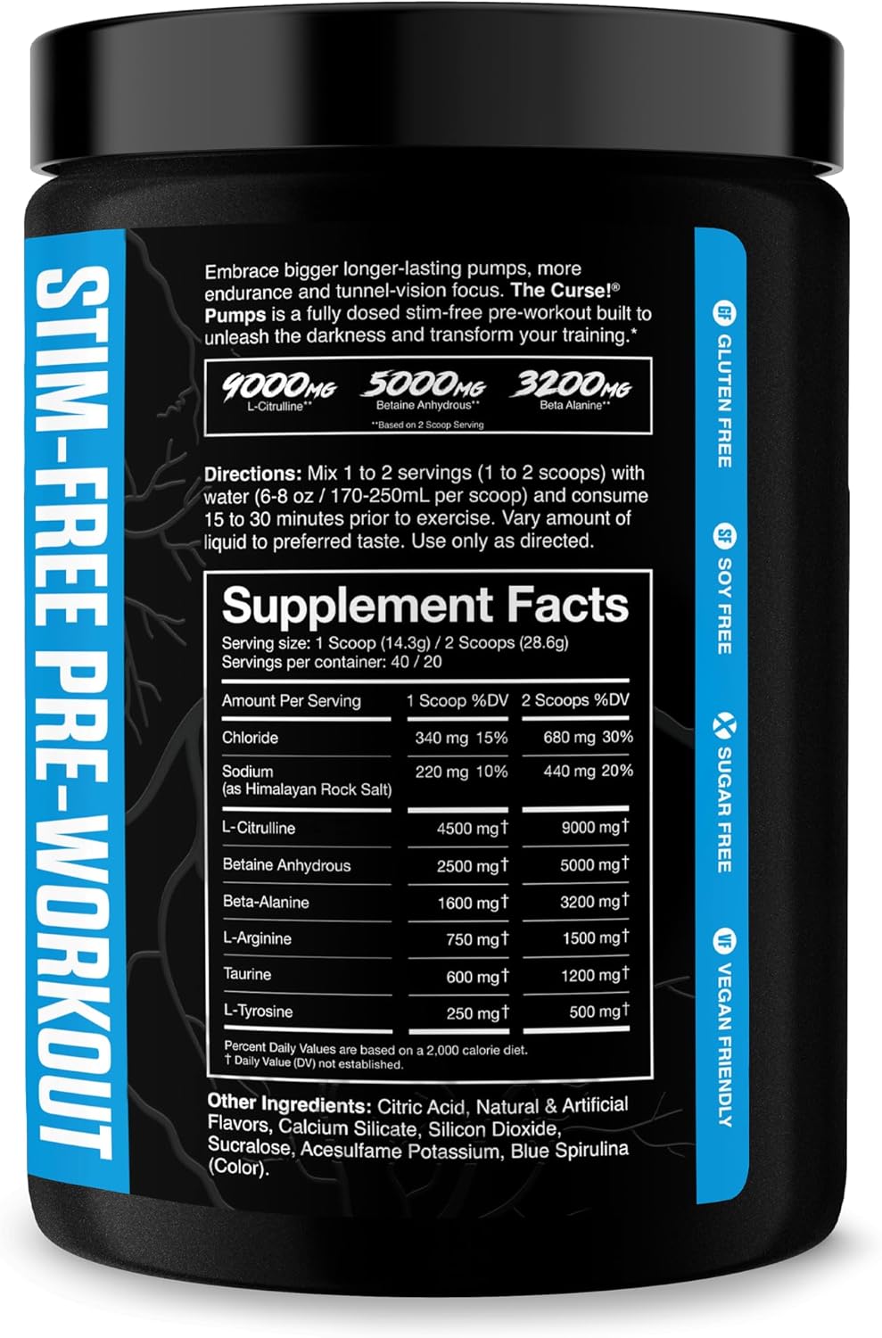 JNX SPORTS The Curse! Pump – Stim-Free Pre-Workout | Blue Raspberry 40 Serves | Caffeine-Free Pump Pre Workout, Non-Stim Nitric Oxide Preworkout for Men & Women