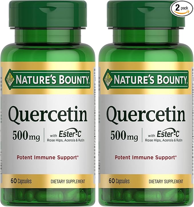 Nature's Bounty Quercetin, Immune Support, 500mg, with Vitamin C, Rose Hips, & Rutin, 60 Count (Pack of 2)