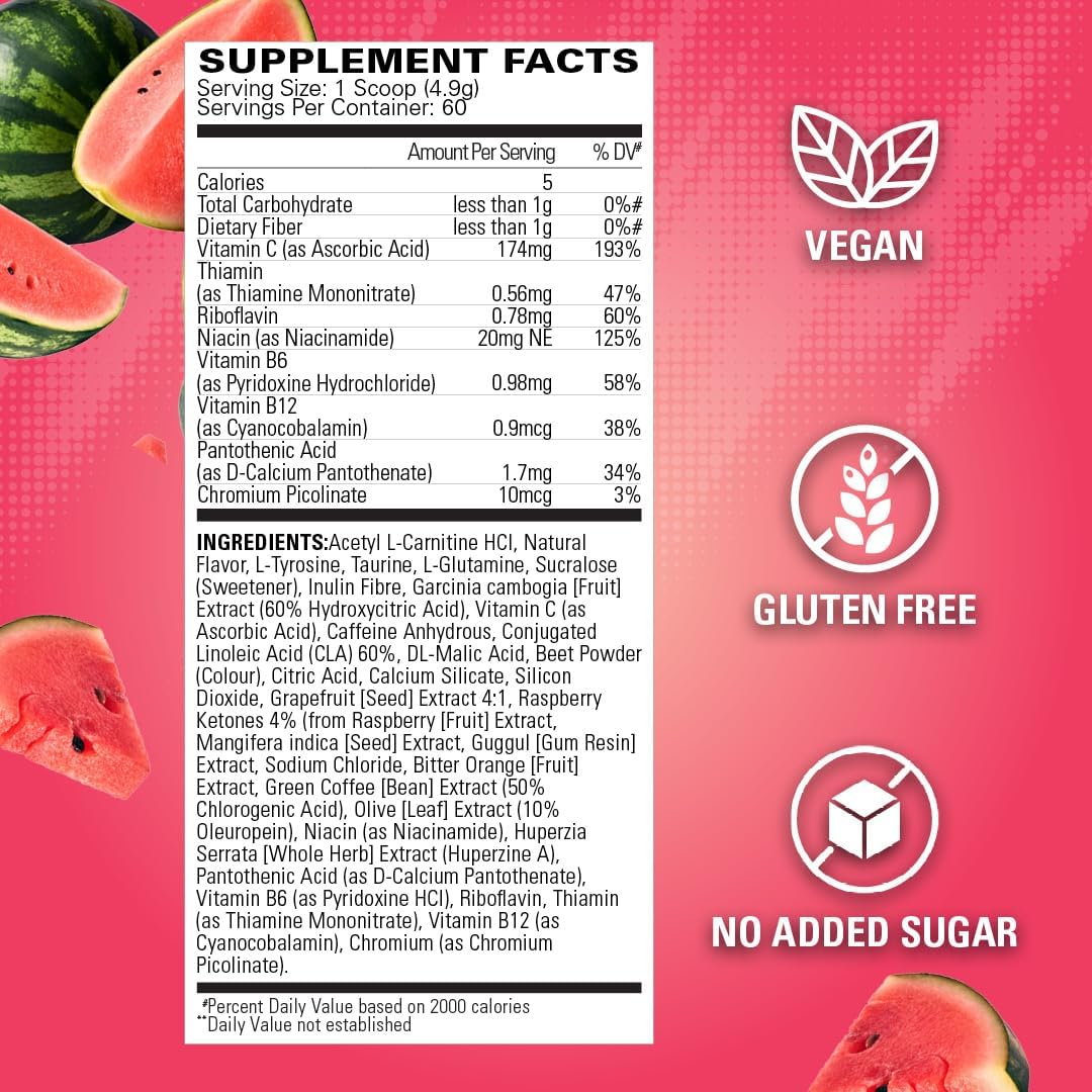 EHP Labs OxyShred Pre Workout Powder - Preworkout Powder with L Glutamine & Acetyl L Carnitine, Energy Boost Drink - Juicy Watermelon, 60 Servings