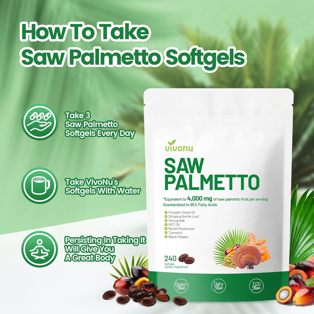 Saw Palmetto Capsules Extract 8 in 1, Pumpkin Seed Oil - Supports Prostate Health, Relieves Urination Issues, Supports Hair Growth, DHT Blocker 240 Softgels