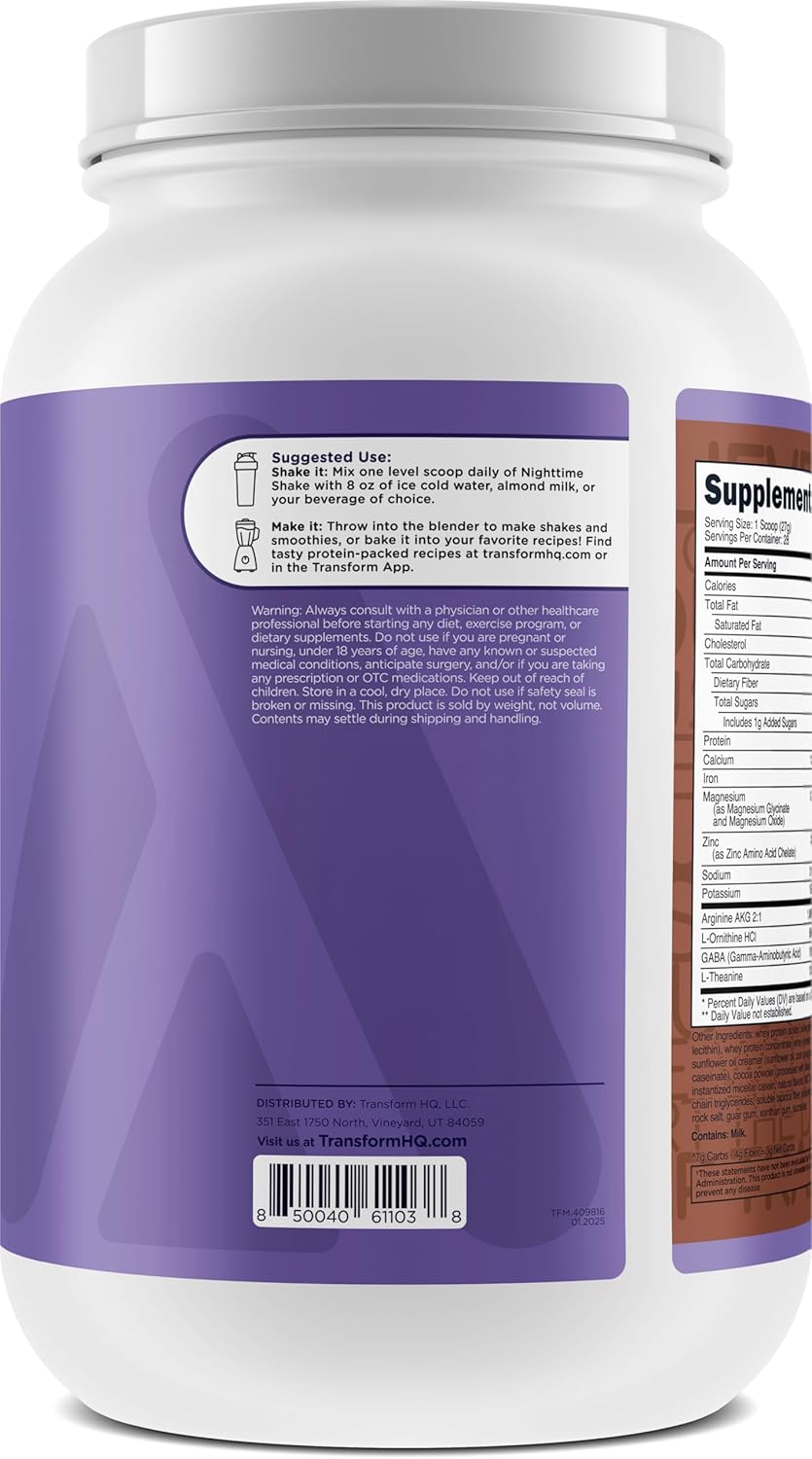 TransformHQ Nighttime Shake, Sleep + Protein Blend, 28 Servings, Chocolate Mousse Flavor