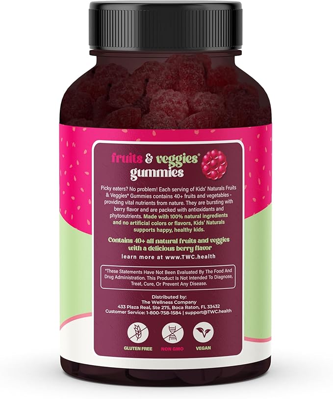 The Wellness Company Kids Naturals Fruits & Veggie Gummies – Daily Nutrition Support | 60ct (1 Month Supply)
