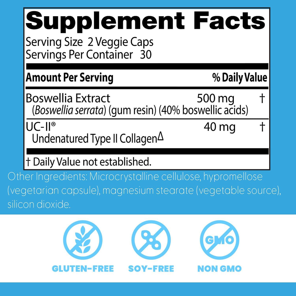 Doctor's Best BioAvailable Boswellia + UC-II, Supports Joint Health, Non-GMO, Gluten Free, Soy Free 60 Veggie Caps