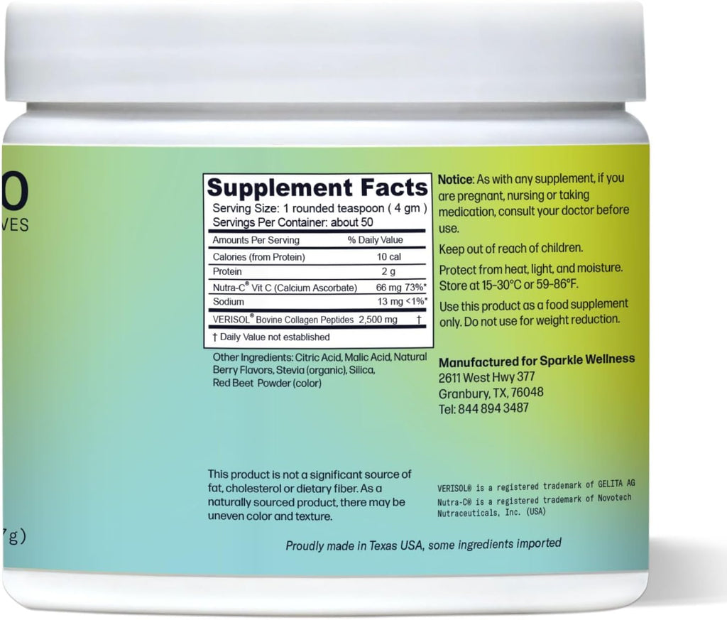 Hydrolyzed Collagen Powder - Sparkle Skin Boost (Mixed Berry) [50-Serves] Verisol Collagen Hydrolysate Protein Powder Vitamin C Paleo Non-GMO Gluten Free Beauty Supplement Drink