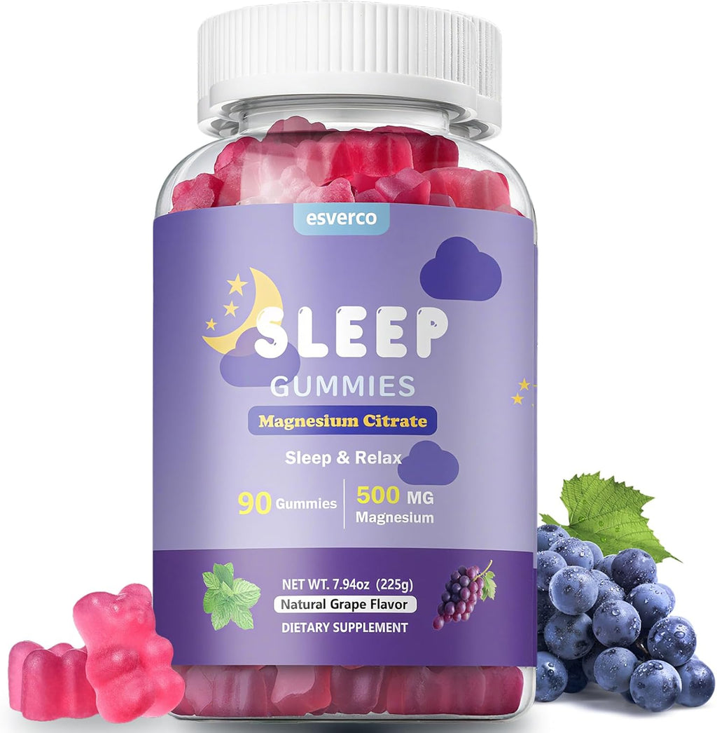 Sleep Gummies, 500mg Magnesium Citrate, High Absorption Magnesium Gummies with L-Theanine and Herbal Blend for Sleep, Mood, Relaxation, for Adults, Vegan, Grape Flavor, 90 Count