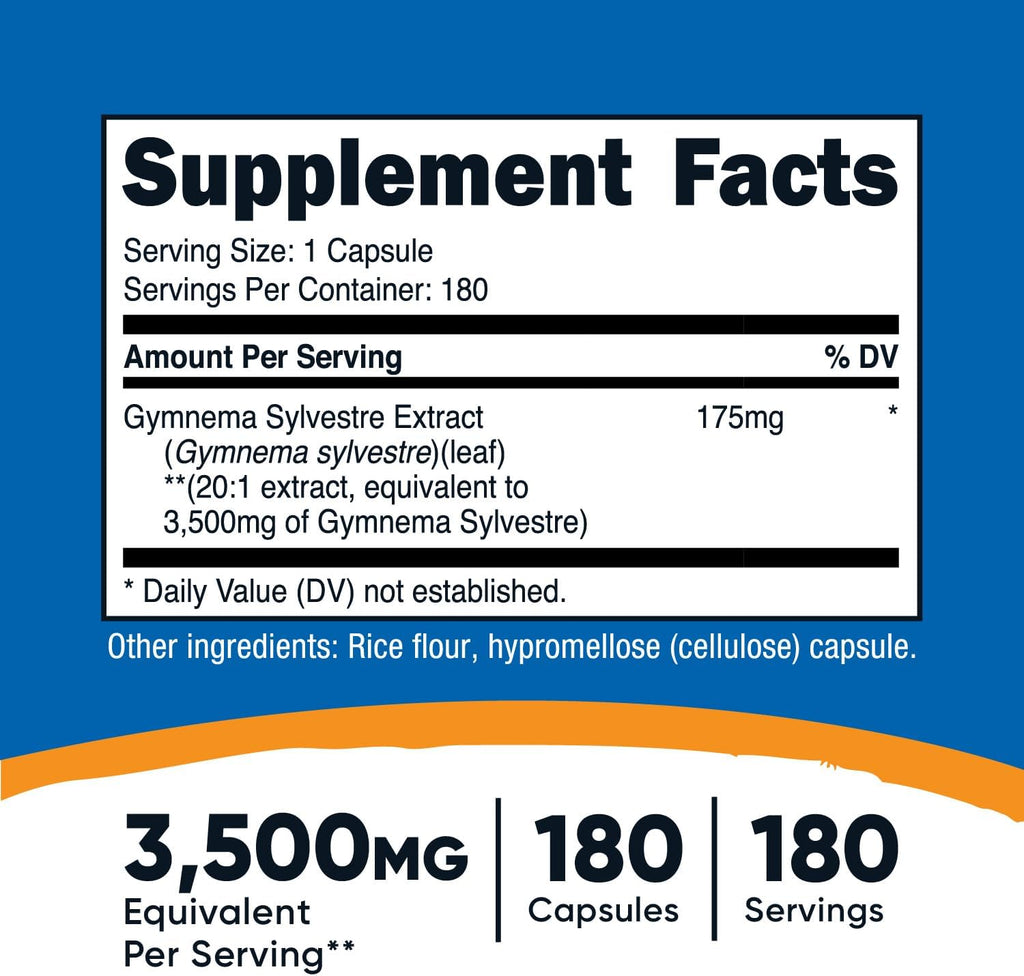Nutricost Gymnema Sylvestre 3,500mg (20:1 Extract) from 175mg, 180 Capsules - Non-GMO, Gluten Free, and Vegetarian Friendly