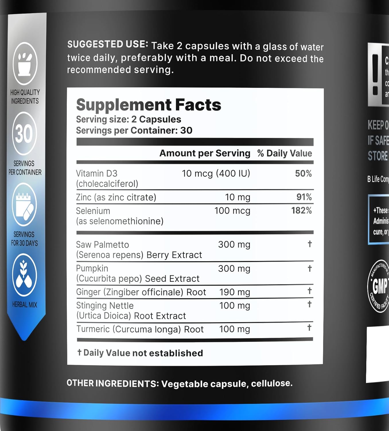 Prostate Health Supplements for Men with Saw Palmetto for Men & Pumpkin Seed Oil Capsules - Stinging Nettle Root| 60 Capsules – 30-Day Supply