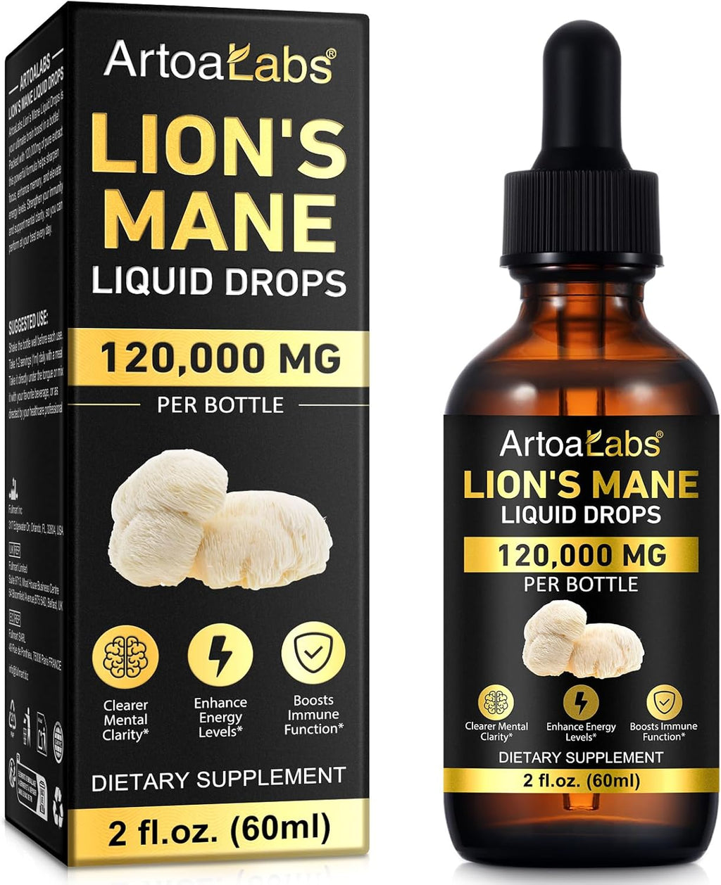 Lions Mane Mushroom Drops 120,000 MG, Brain Supplement, Brain Vitamins, Enhance Memory & Focus & Immunity, 2 Oz