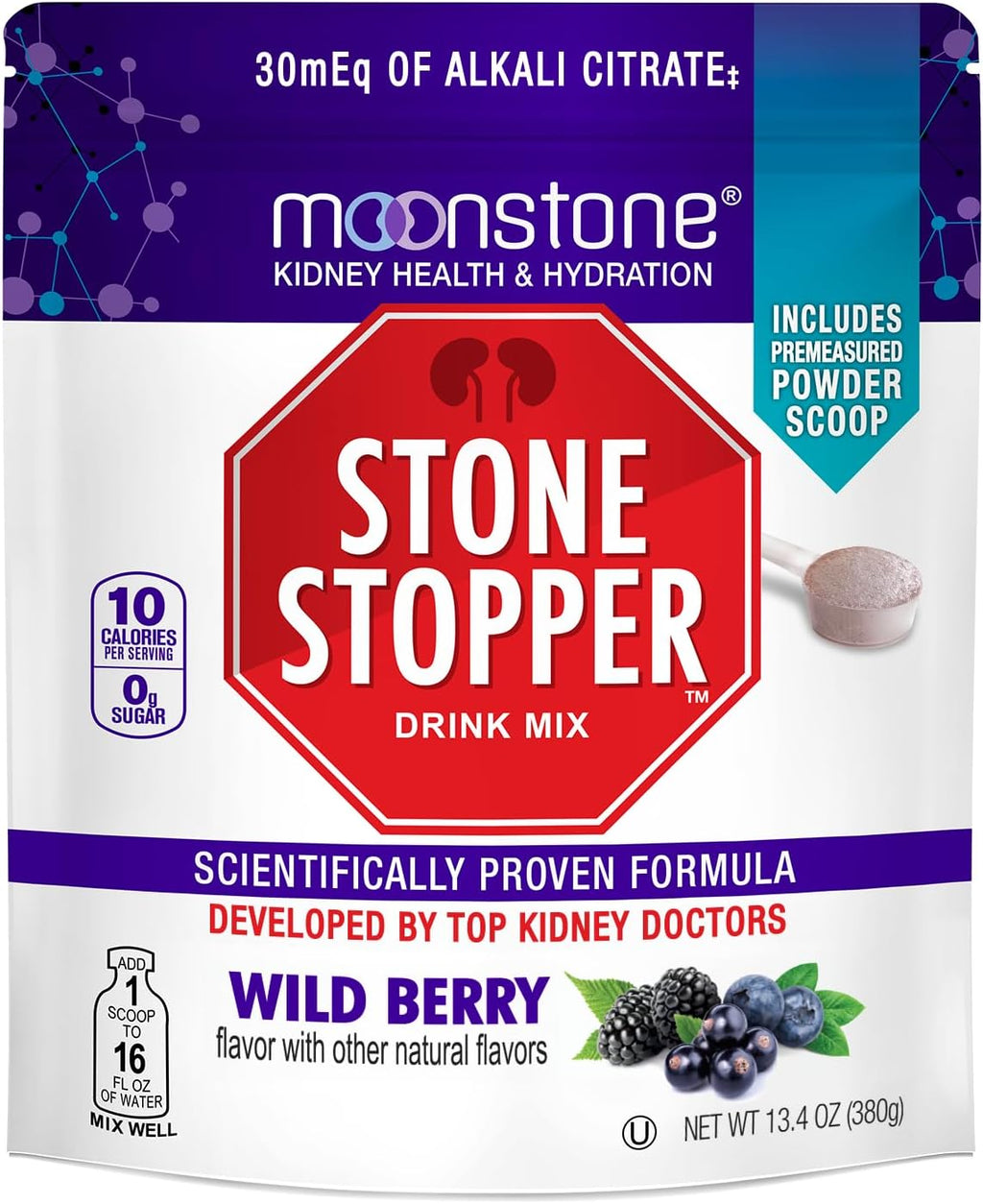 Stone Stopper Drink Mix, Wild Berry, Kidney Stone Prevention, Calcium Oxalate Protector, Alkali Citrate Support, Developed by Urologists to Improve Hydration and Support Kidney Health, 30 Day Supply