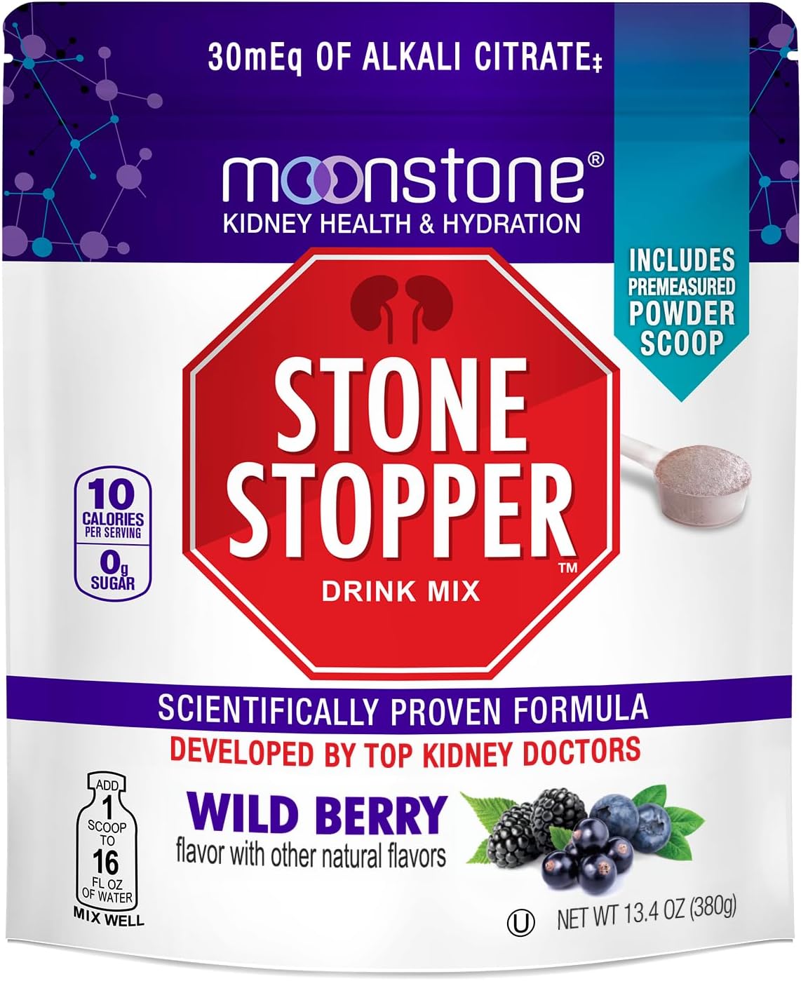 Stone Stopper Drink Mix, Wild Berry, Kidney Stone Prevention, Calcium Oxalate Protector, Alkali Citrate Support, Developed by Urologists to Improve Hydration and Support Kidney Health, 30 Day Supply