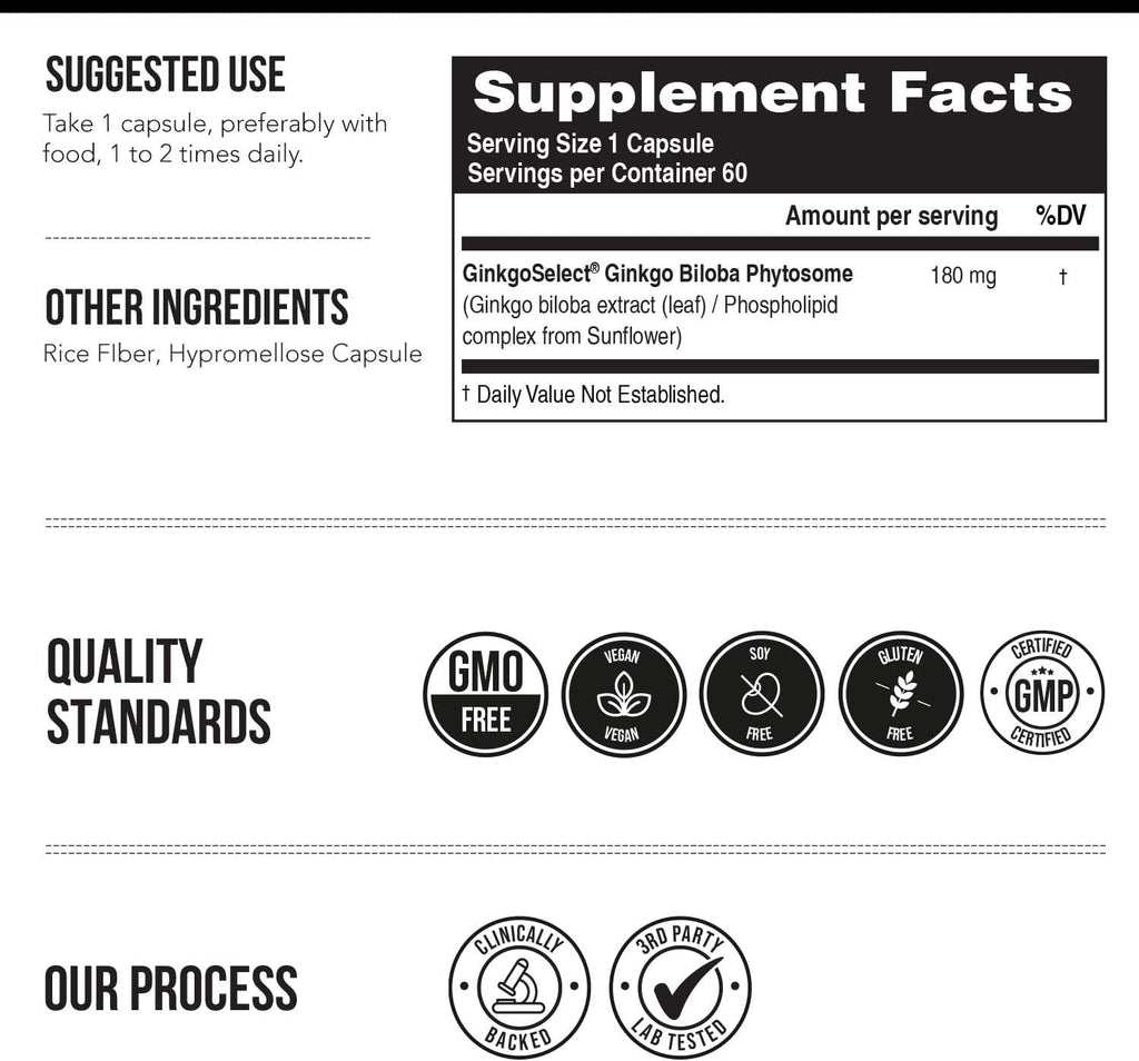 SoActive Ginkgo Biloba with GinkgoSelect® Phytosome | Clinically Studied Enhanced Absorption for Brain, Heart & Memory Support – 180 mg – Helps Maintain Circulation & Cognitive Health (60 Capsules)