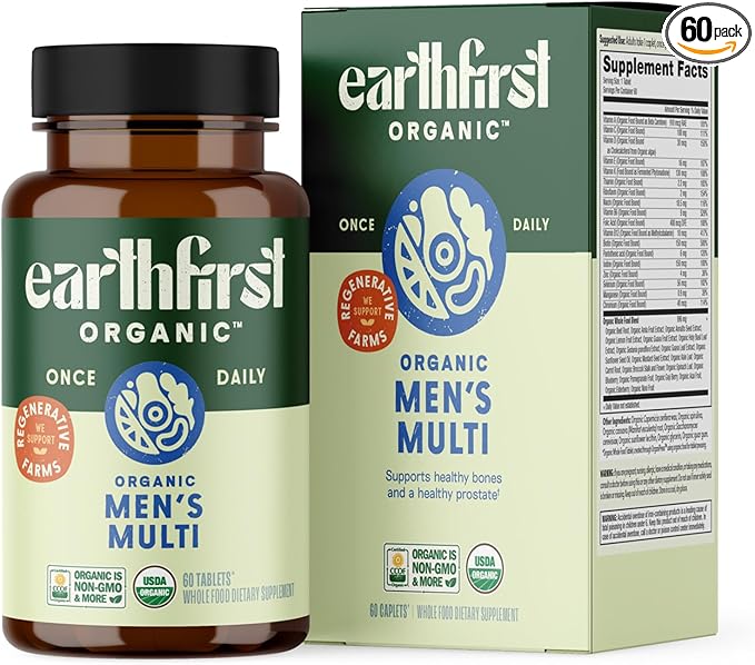Men’s Multi Once Daily, Whole-Food Multivitamin with 19 Vitamins & Minerals for Energy, Heart, Bone Strength, Prostate & Immune Support, Vegan, Non-GMO, 60 Count