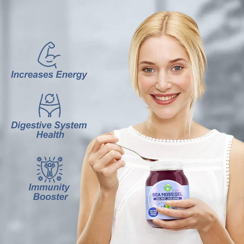 Sea Moss Gel, 18.5OZ Raw Flavored Irish Seamoss Gel Immune and Digestive Support Vitamin Mineral Supplements, Blueberry