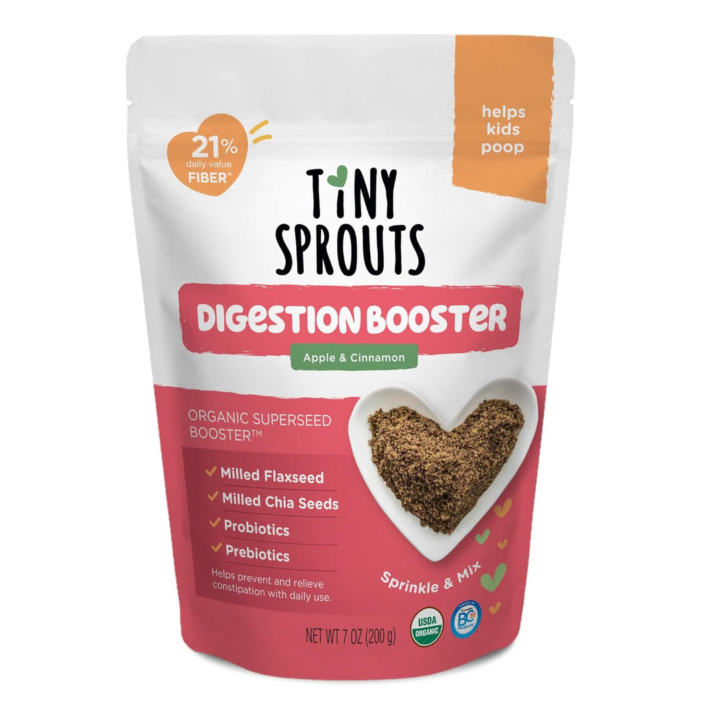 Organic Milled Chia & Flax Seed Digestion Blend with Vitamin D + PROBIOTICS Prebiotic Fiber Superseeds for 6M+ Babies Toddlers & Kids for Digestive Support (Apple & Cinnamon, 7oz x 1 Pack)
