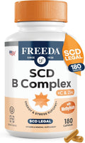 FREEDA Vitamin B Complex with Vitamin C & Zinc – Stress B Complex, Methylfolate & Active B12 + B1 B2 B3 B6 Biotin Choline – BComplex Vitamins for Women & Men – SCD Legal, Kosher, Vegan (180 Capsules)