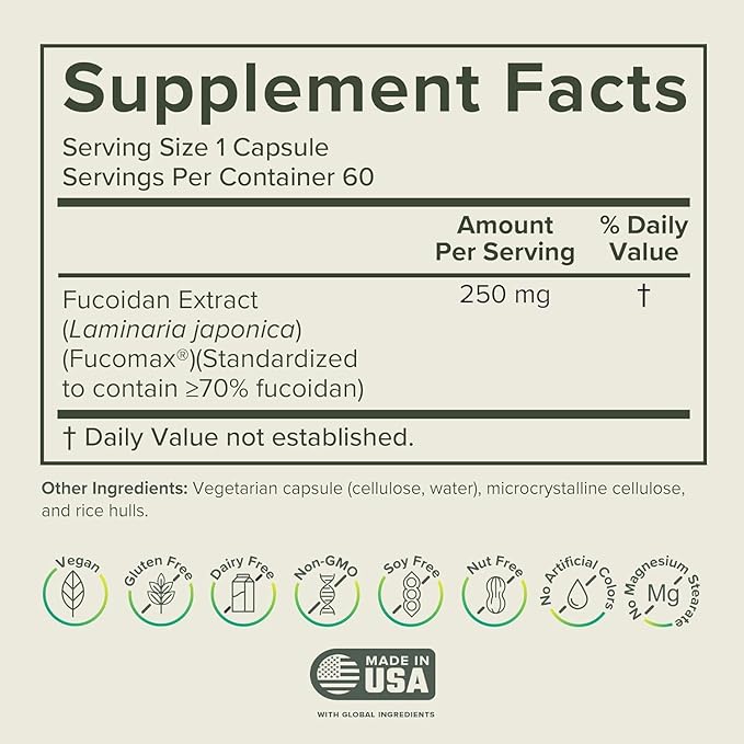 Prominent Nutrition Fucoidan Gut Health & Immune Support Supplement – 250mg, 60 Count – Premium Brown Seaweed Extract - Immune System & Digestion Supplement - 1 Pack