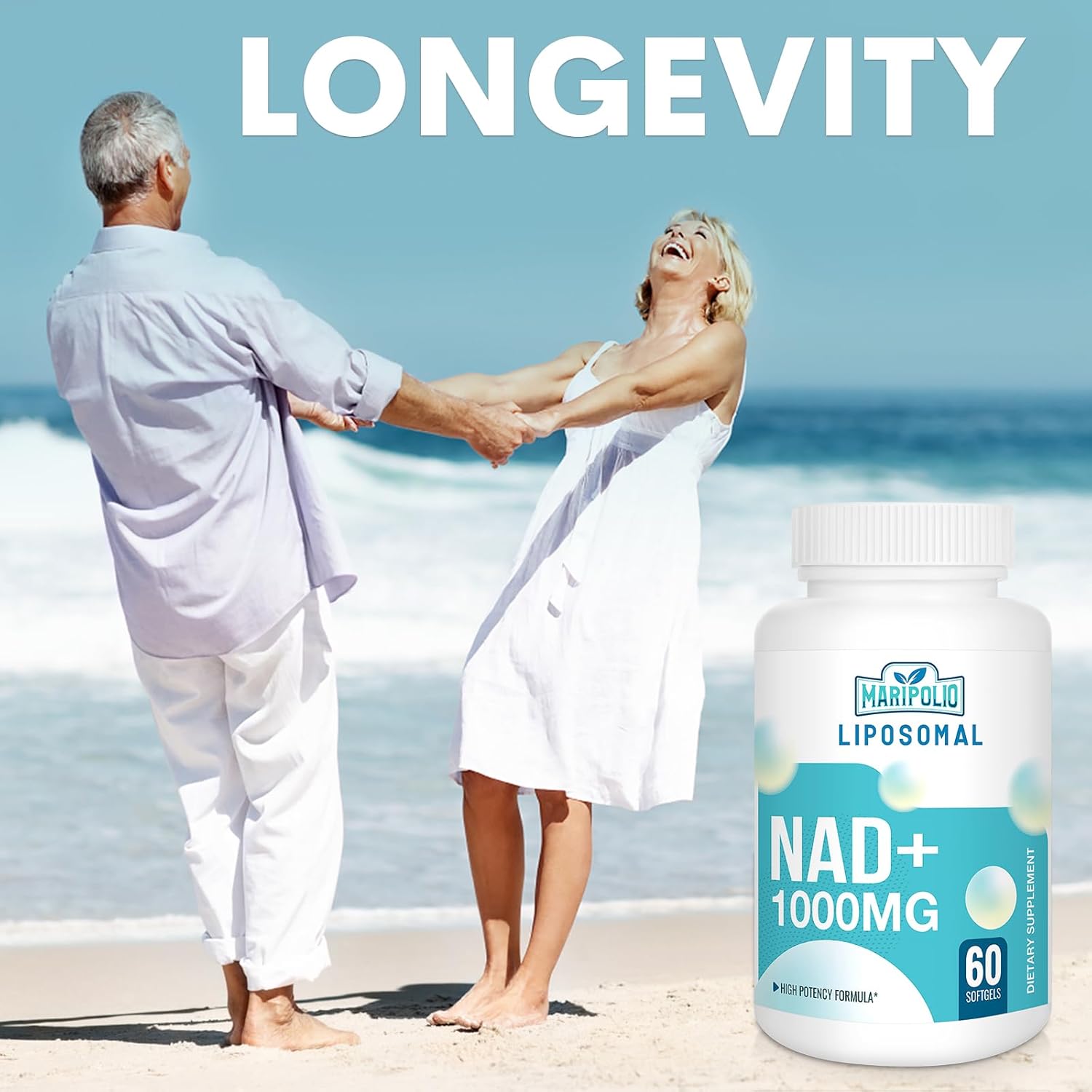 Liposomal NAD+ Supplement 1000 mg | Highest NAD Pontecy | Max Absorption | Pure NAD Supplement | Energy and DNA Repair, Aging Defense, Brain Function | 600 Softgels