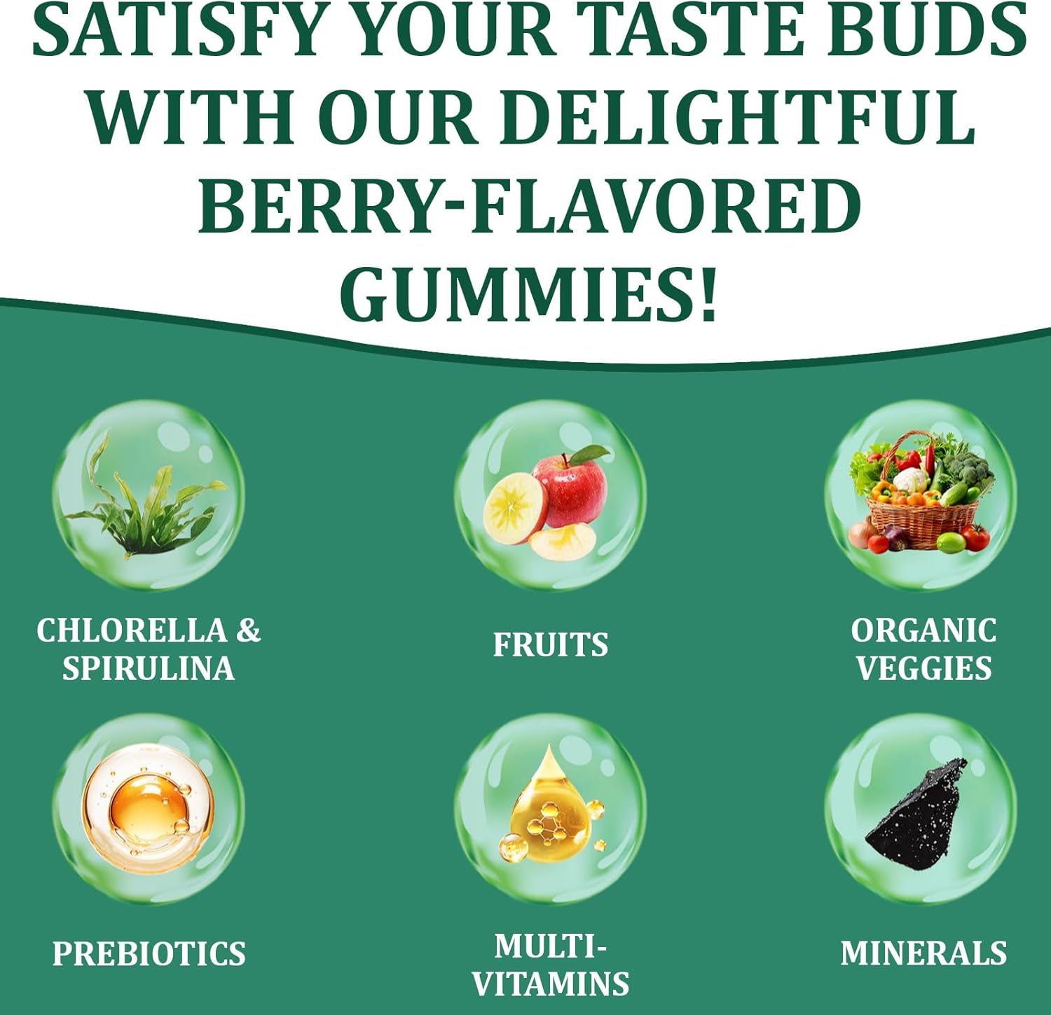 Greens Gummies, Daily Greens Gummies with Organic Chlorella and Spirulina, Digestive & Gut Health, Low Sugar, Formulated with 60+ Ingredients, Individual Packets,160 Gummies Bear