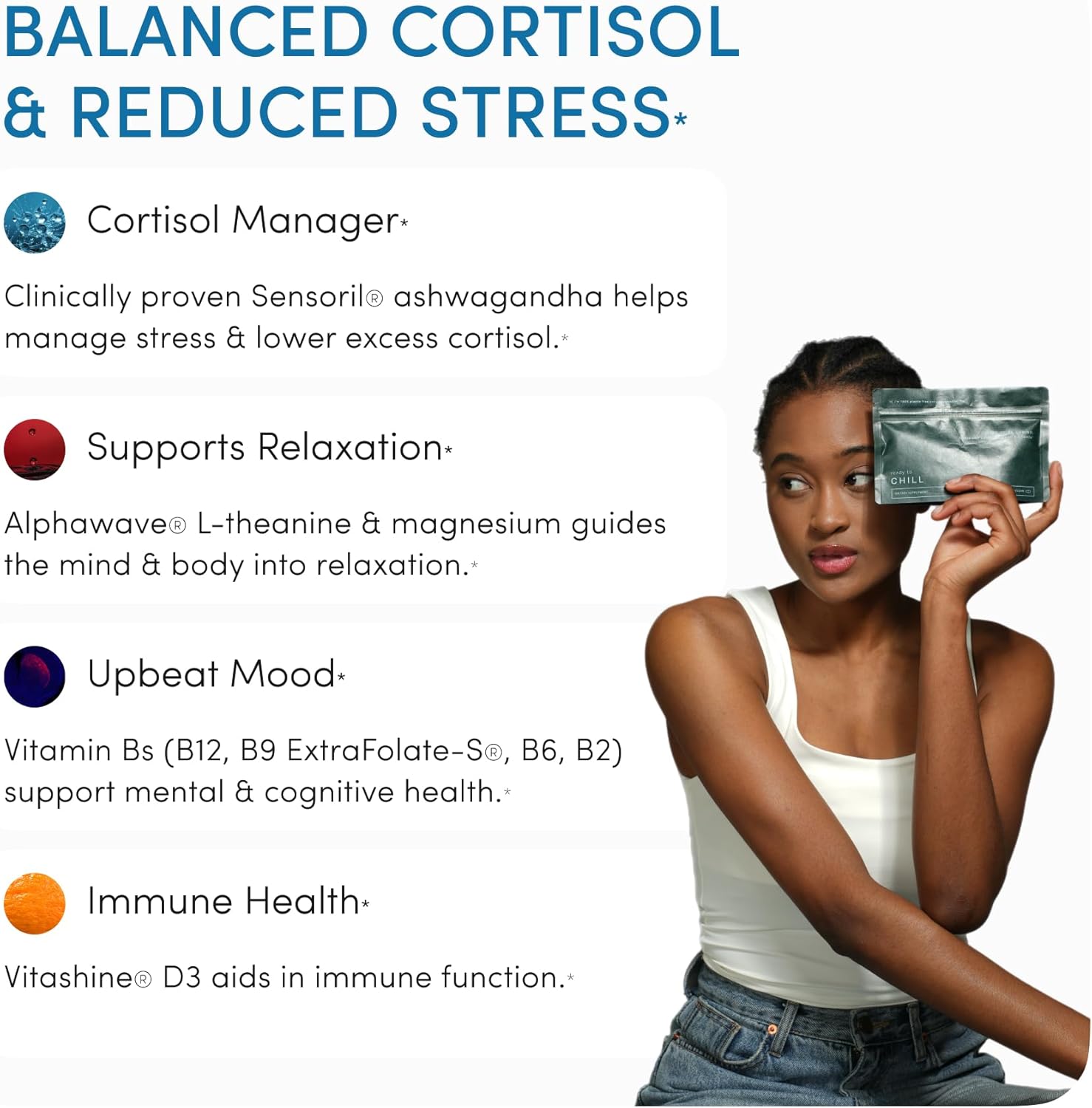 CHILL Stress Relief Supplement – Cortisol Health for Women & Men - Balanced Mood, Relaxation & Sleep – Magnesium, Ashwagandha, L-Theanine, B Complex – 60 Capsules