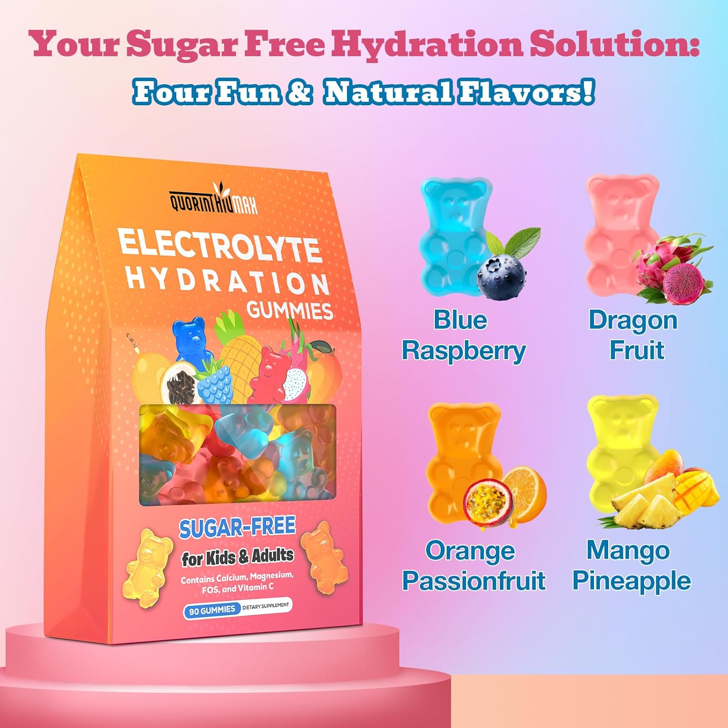 Electrolyte Gummies Sugar Free | Electrolyte Hydration Energy Gummies for Running & Sports - Energy Chews with Calcium & Vitamin C for Kids & Adults, Multiple Mixed Flavors, Gluten-Free, 180 Count